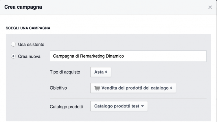 Vendita Prodotti - Remarketing Dinamico Facebook Ads